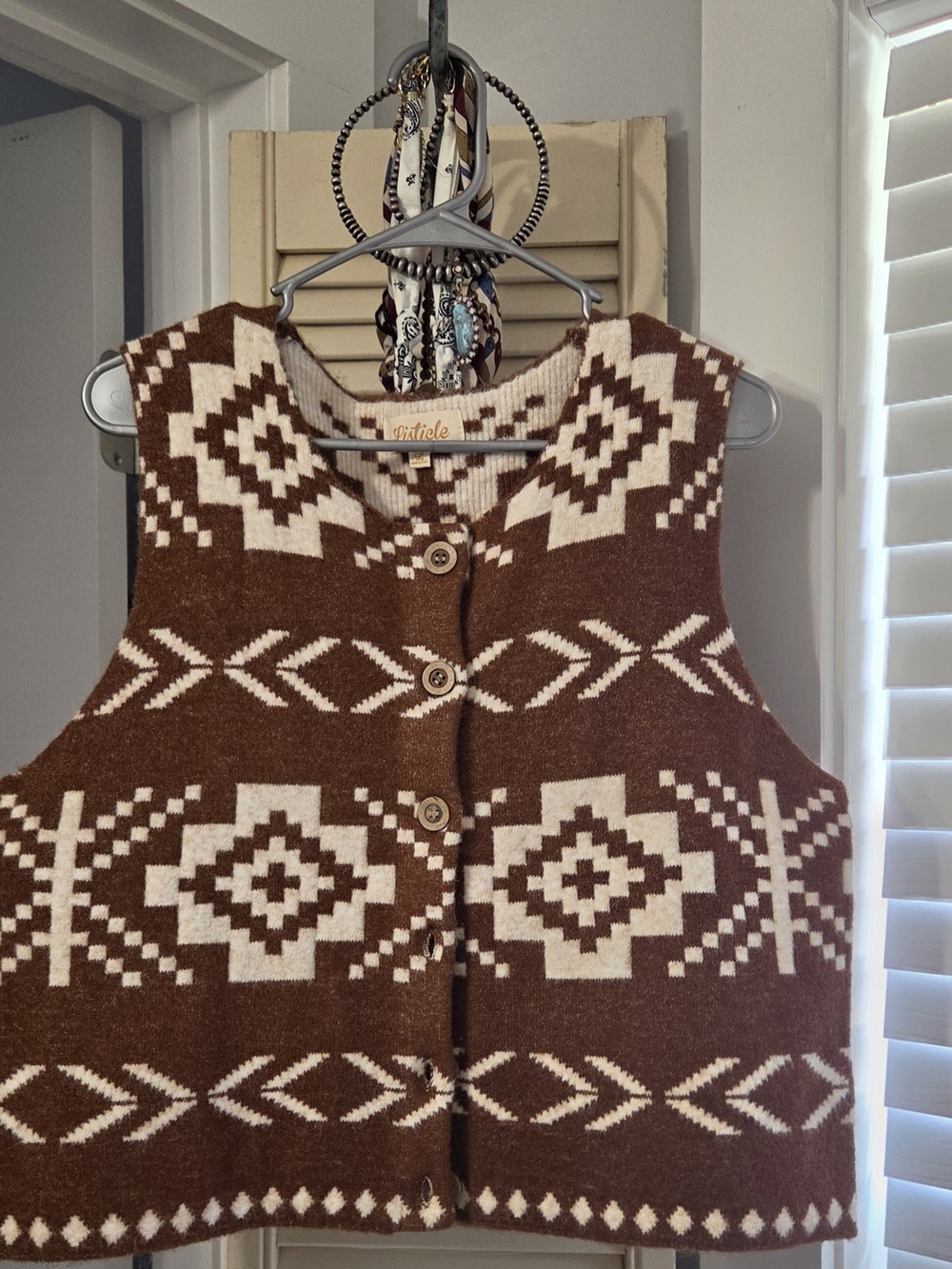 Stipple Brown & Cream Geometric Wool Vest -